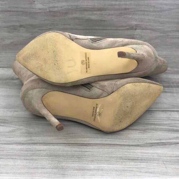 Olivia Ferguson Boots Womens 7.5 Tan Faux Suede Zip Lace Up Stiletto Heels - Picture 10 of 10
